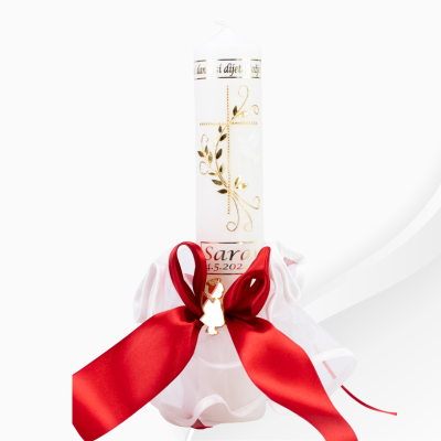 Krsna svijeća, ELEGANCE BlaMar - 1 - Krsna svijeća Elegance s motivom križa i grančicama s lisićima, ukrašena haljinicom od org Krsna svijeća, ELEGANCE BlaMar - 1 - Krsna svijeća Elegance s motivom križa i grančicama s lisićima, ukrašena haljinicom od org