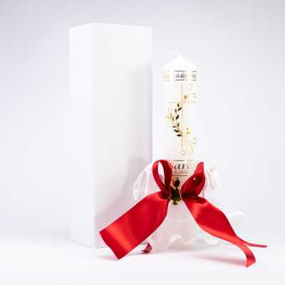 Krsna svijeća, ELEGANCE BlaMar - 2 - Krsna svijeća Elegance s motivom križa i grančicama s lisićima, ukrašena haljinicom od org Krsna svijeća, ELEGANCE BlaMar - 2 - Krsna svijeća Elegance s motivom križa i grančicama s lisićima, ukrašena haljinicom od org