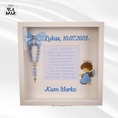 Okvir s krunicom i natpisom, AN2 BlaMar - 1 - Okvir s krunicom i molitvom je savršen personalizirani poklon za krštenje, prvu p