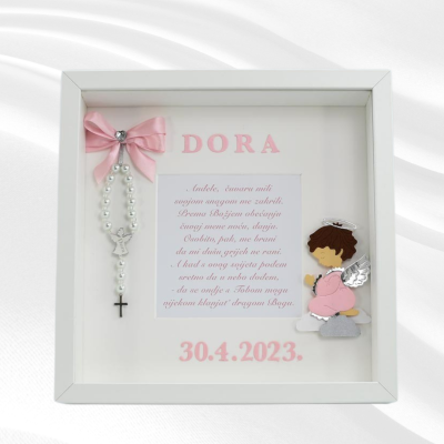 Okvir s krunicom, AN1 BlaMar - 1 - Okvir s krunicom i molitvom je savršen personalizirani poklon za krštenje, prvu pričest, rođ