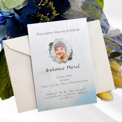 Pozivnica za Krštenje s fotografijom BlaMar - 1 - Pozivnica za krštenje s fotografijom vašeg djeteta, personalizirana i ručno i