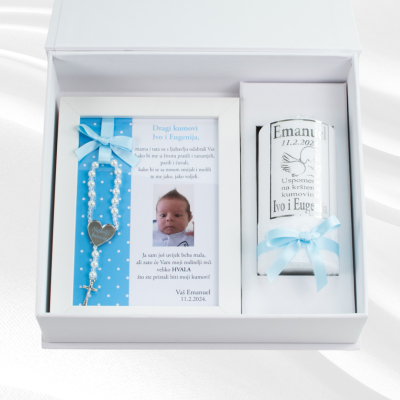 Poklon Box "Hvala Kumovi!" BlaMar - 1 - Elegantna bijela poklon kutija "Hvala kumovi!" s personaliziranim okvirom i svijećom. O Poklon Box "Hvala Kumovi!" BlaMar - 1 - Elegantna bijela poklon kutija "Hvala kumovi!" s personaliziranim okvirom i svijećom. O