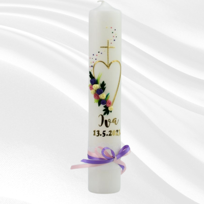 Cvjetno Srce Svijeća za Prvu Pričest BlaMar - 1 - Očarajte se ljepotom i simbolikom naše dizajnerske svijeće za prvu pričest, n