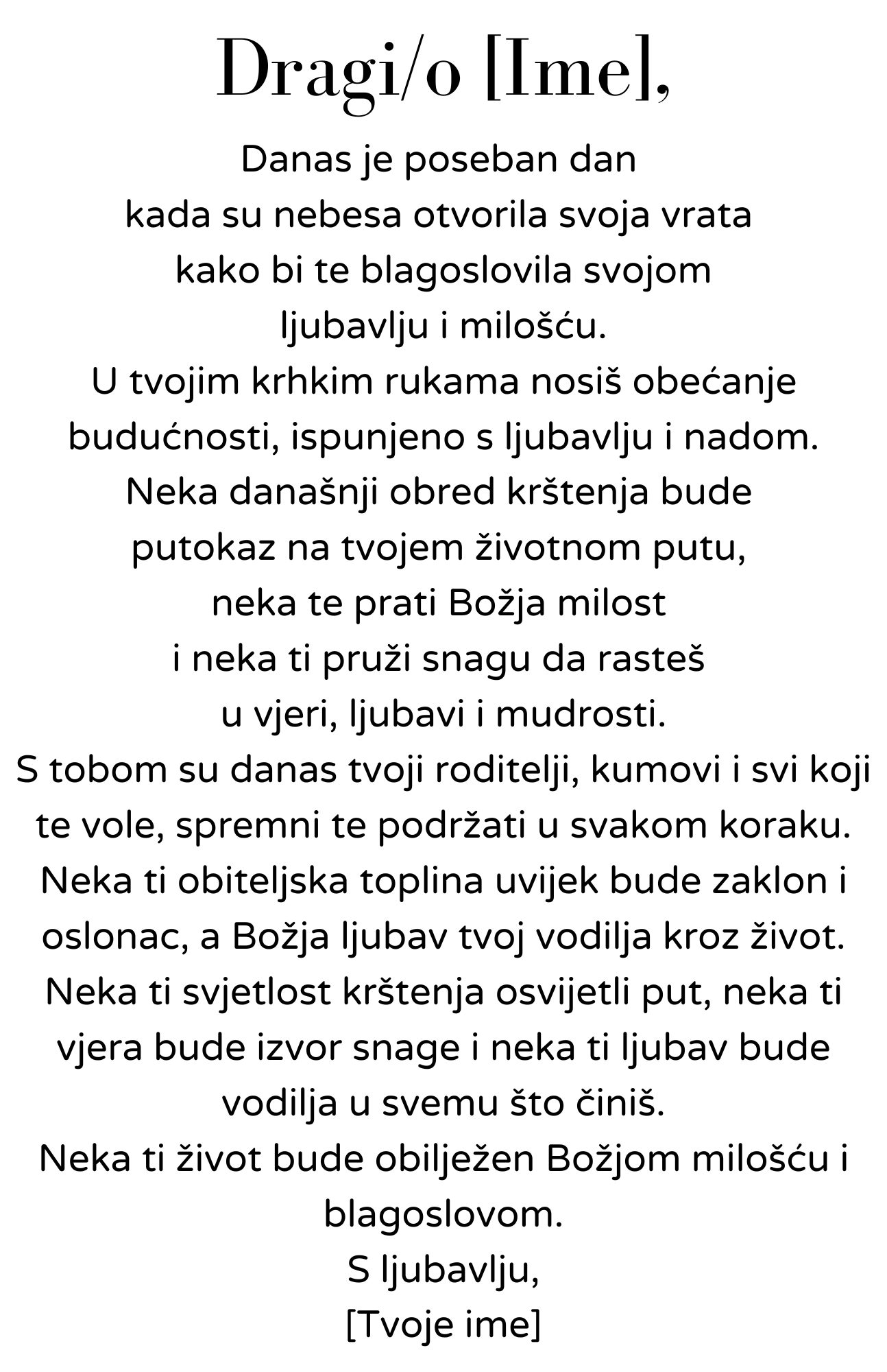 Primjer 4. čestitka za krštenje