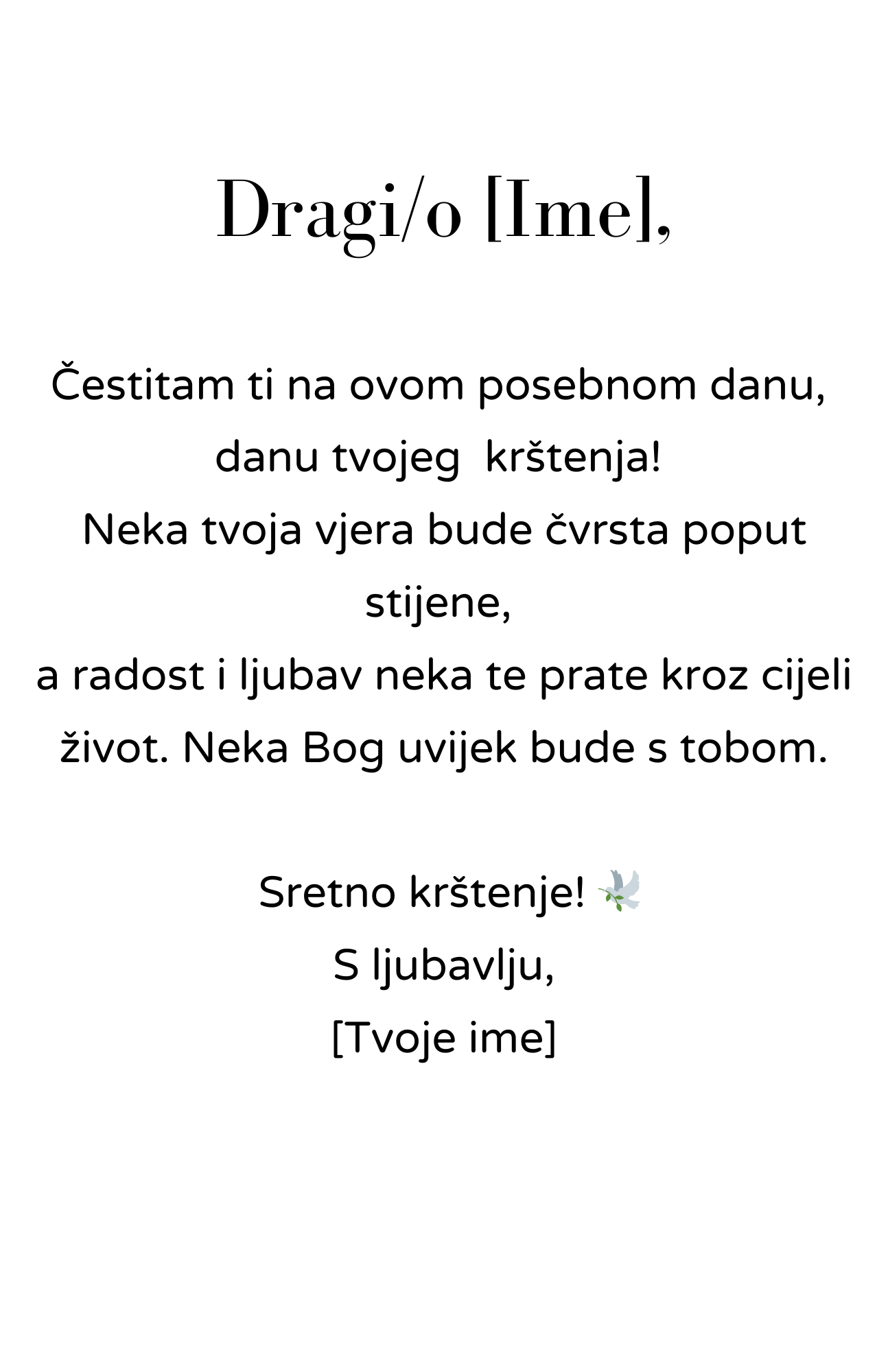 Primjer 5. čestitka za krštenje